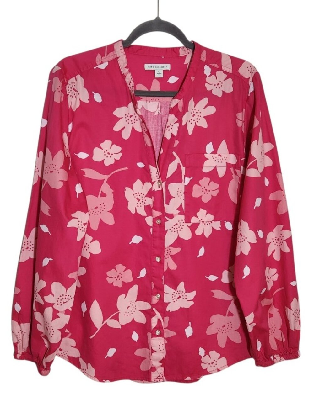 Free Assembly Pink Floral Print Button Up Blouse Size Large